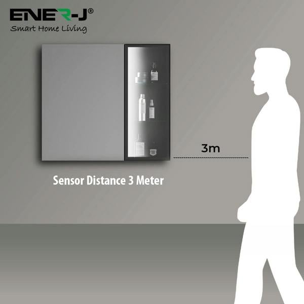 ENER-J Black Aluminum LED Mirror Cabinet - Sleek Rectangular Design, 75x68 cm