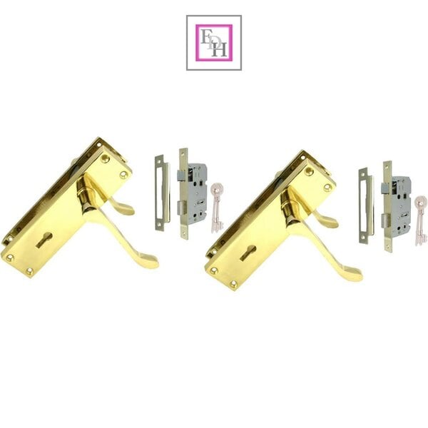 EDH Door Hardware Lock Door Handles Modern Brass Victorian Scroll Door Handle +3 Lever Sash Lock2