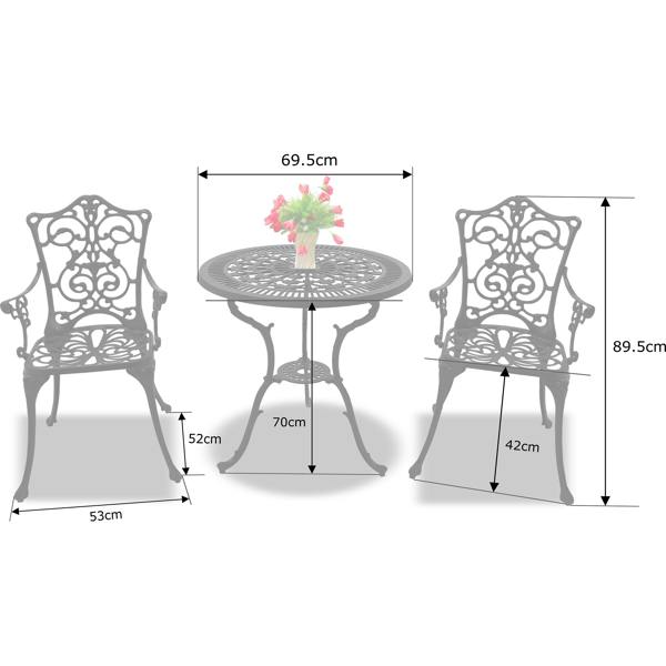Homeology TABREEZ Opulent Garden and Patio Table and 4 Large Chairs with Armrests Cast Aluminium Bistro Set - Black