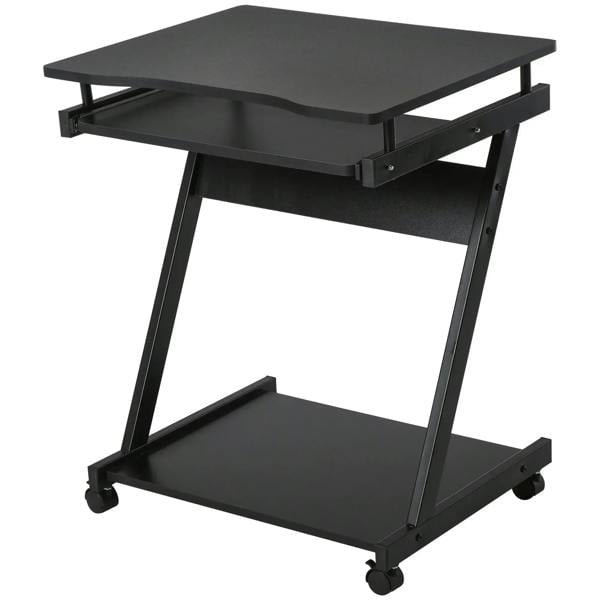 Black movable computer desk with sliding keyboard tray and 4 caster wheels