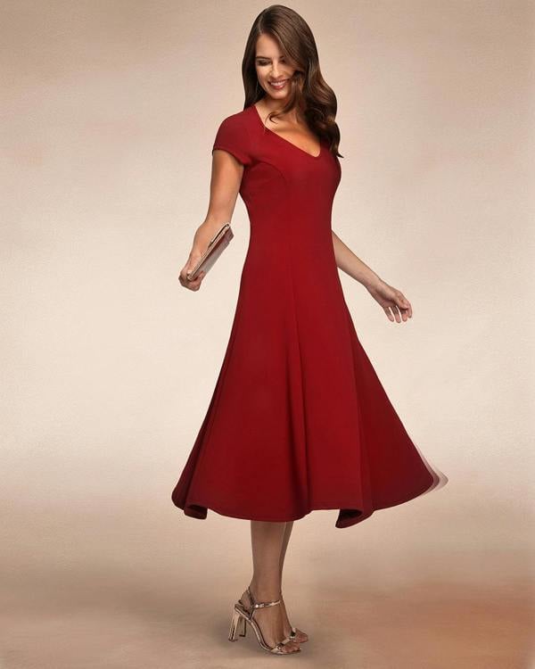 HotSquash A Line Midi Dress with Cap Sleeves