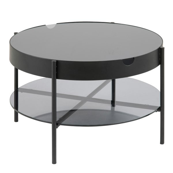 Furniture To Go Tipton Round Coffee Table in Black with Smoked Glass Top 75cm