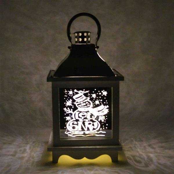 17cm White Wooden Christmas Lantern with Warm White LED Light and Let It Snow Design image 4