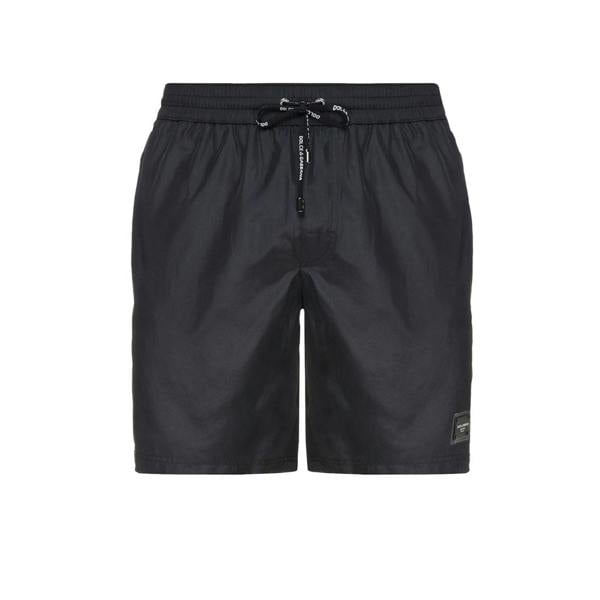 Dolce & Gabbana Plaque Plate Drawstring Swim Shorts   in  Black