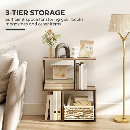 Wyld Haus Tolezi Wooden Oak Narrow S Shaped Side Table With 3 Tier Storage