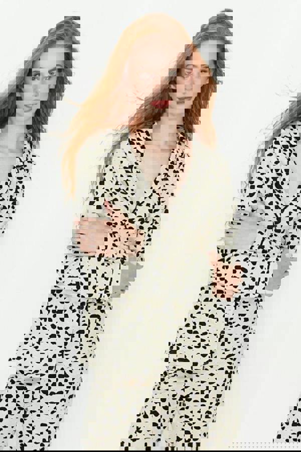 WOVCOR 2-Piece 100% Cotton Leopard Print Shirt-Pants Knit Pajama Set