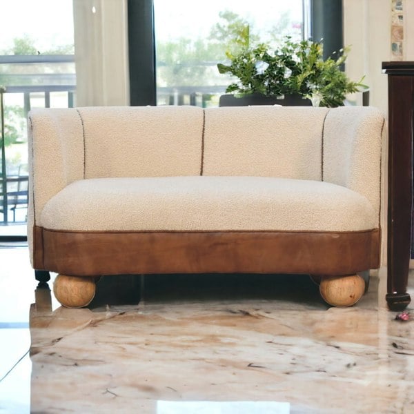 Artisan Furniture Solid Wood Boucle Cream Buffalo Small Sofa