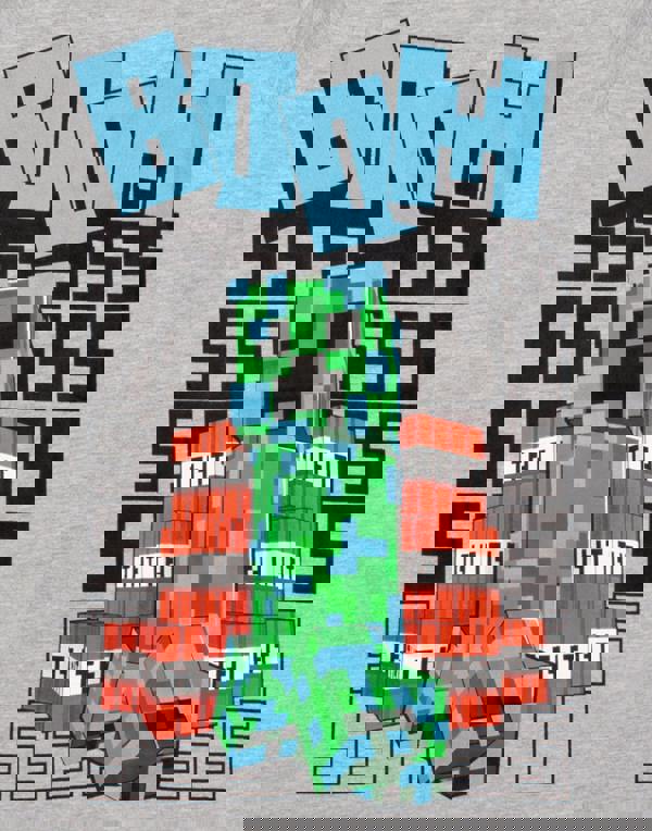 Minecraft Boys Grey Creeper Tnt Boom Placement Print Short Sleeved T-Shirt