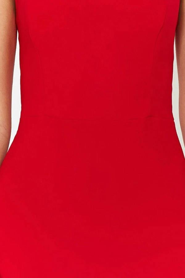 WOVCOR Body-Fitting Midi Woven Dress with Slit Detail