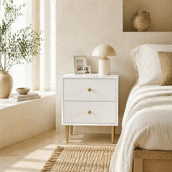 Wyld Haus Dina White And Gold 2 Drawer Elegant Bedside Table