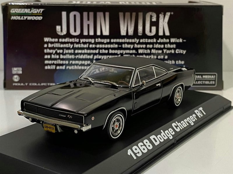 john wick 1968 dodge charger r/t black 1:43 scale greenlight 86608