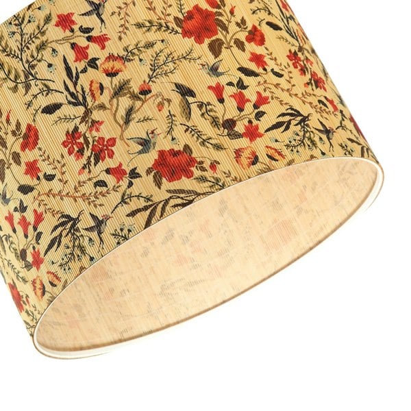 Bird Theme Bamboo Pendant Lamp Shade with Green Leaves and Red Flowers Image 4