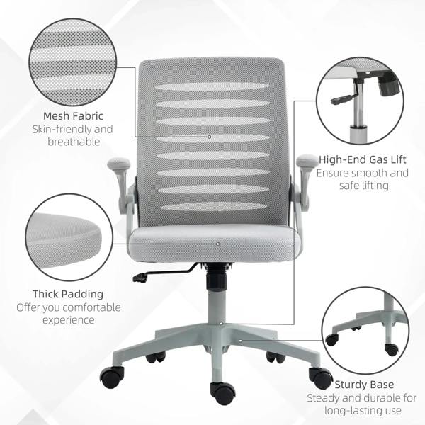 44-53.5cm Adjustable Height Work Chair, with Mesh Back - Grey