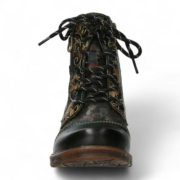 Laura Vita Anita 006 Black Floral Womens Gothic Victorian Leather Ankle Boots