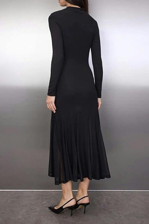 WOVCOR Ruffled Long Sleeve Maxi Stretch Knit Dress