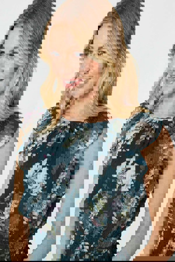 Green | Floral Frill Shirred Midi Dress