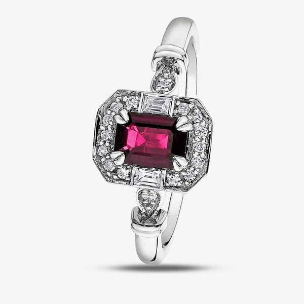 T. H. Baker 9ct White Gold Ruby 0.08ct Diamond Ring 4376WG-10