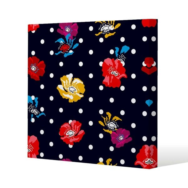 Benjamin Tate Design Flowers & Spots Slim Style Canvas Print  90x90cm , 15mm Slim Real wood.
