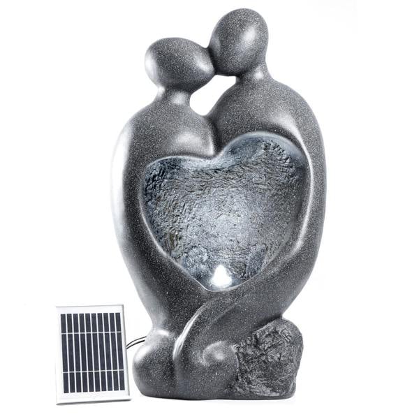 Gardenwize Solar Powered Carved Lovers Water Feature with LED Light & Battery Backup
