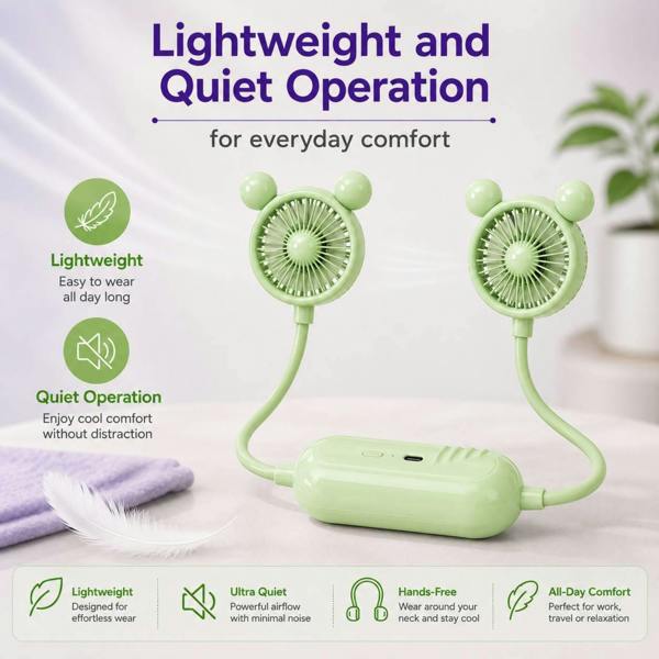 Dyzi Portable Neck Fan USB Rechargeable 3 Speed Green