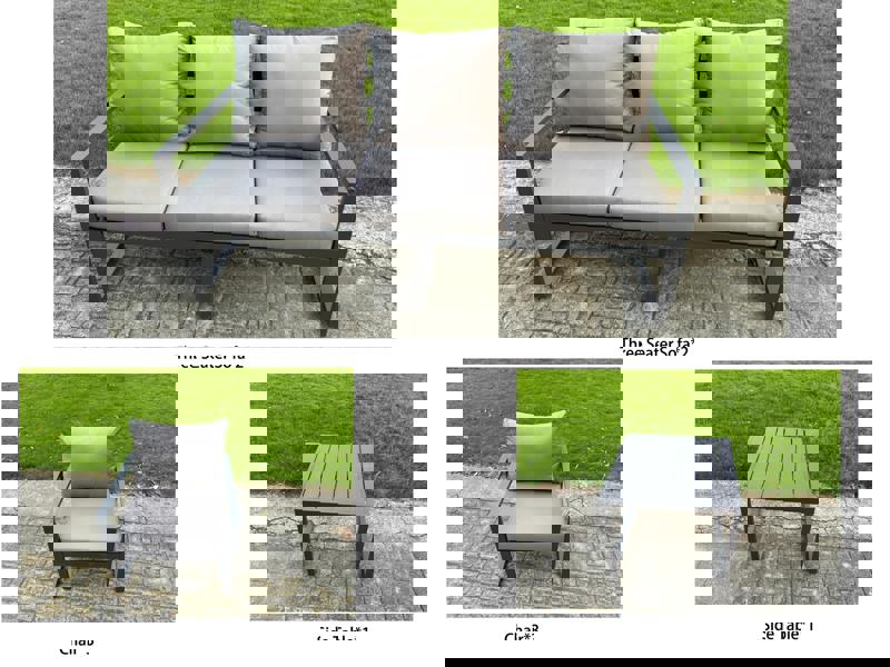 Fimous 9 Seater Aluminium Garden Furniture Set with Adjustable Rising Dining Table, 2 Sofas, Side Table & 3 Chairs - Grey