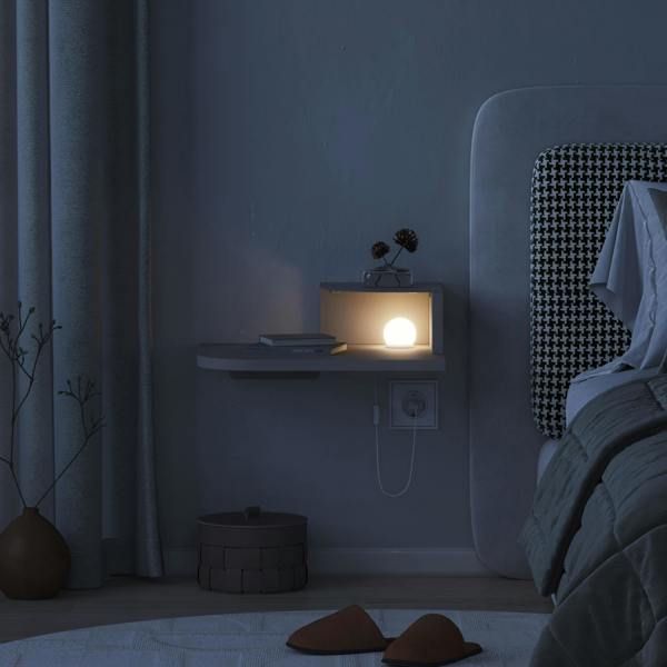 Decortie Floating Bedside Table Modern Corner Design Nightstand 30cm Wall-mounted w/ LED Lamp in 3-tones for Bedroom