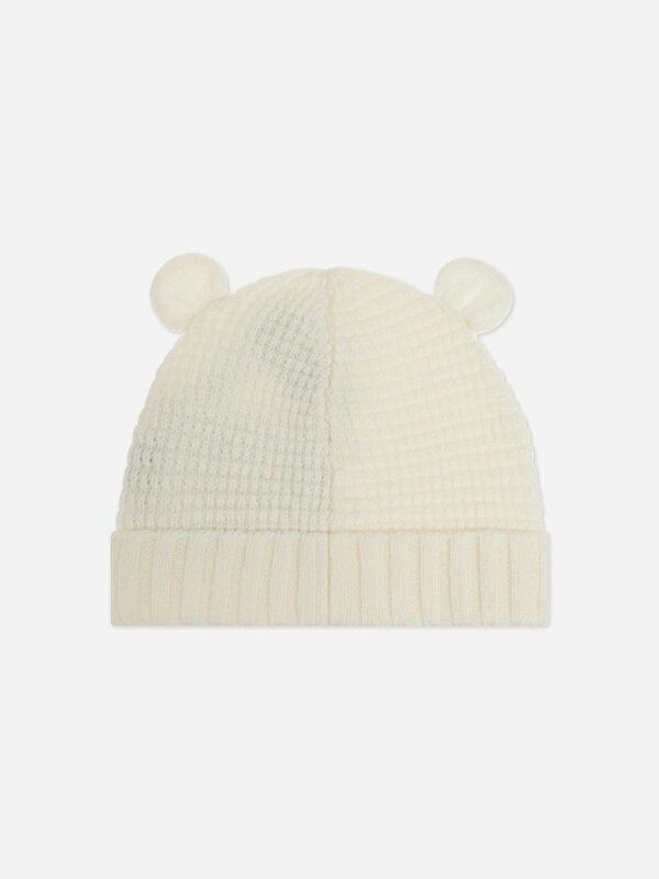 Moncler Enfant Baby Wool Beanie Hat with Ears in Ivory