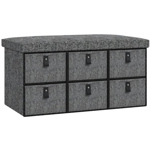 Wyld Haus Varare Dark Grey Fabric 6 Drawer Shoe Storage Bench With Cushioned Seat