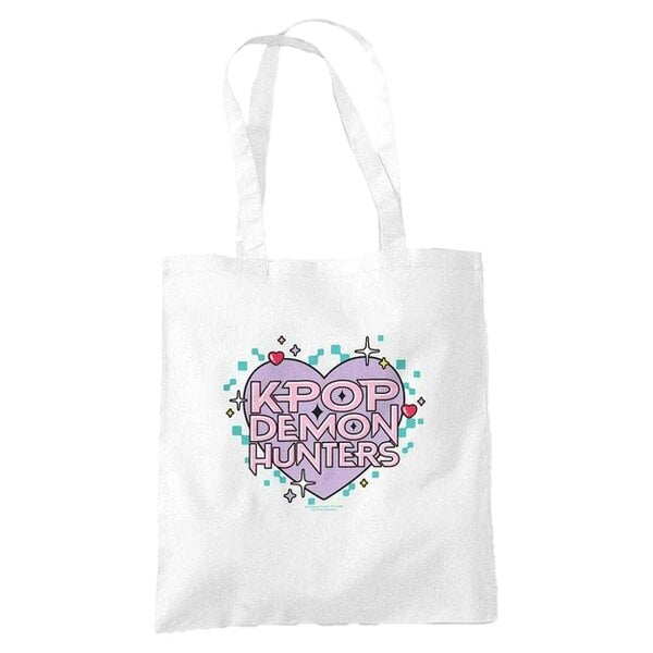 K-Pop Demon Hunters Pixel Hearts Reusable Tote Bag - White