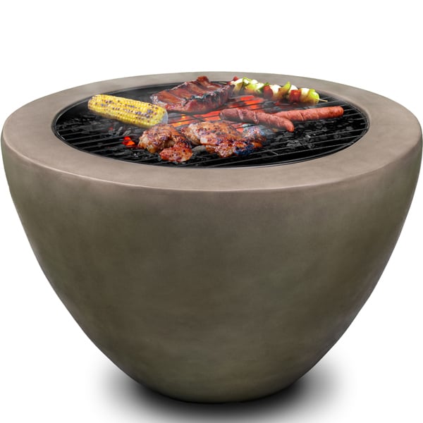 Centurion Supports Fireology DIABLO Dark Grey Contemporary Garden and Patio Heater Fire Pit and Barbecue with Concrete Stone-Effect Finish