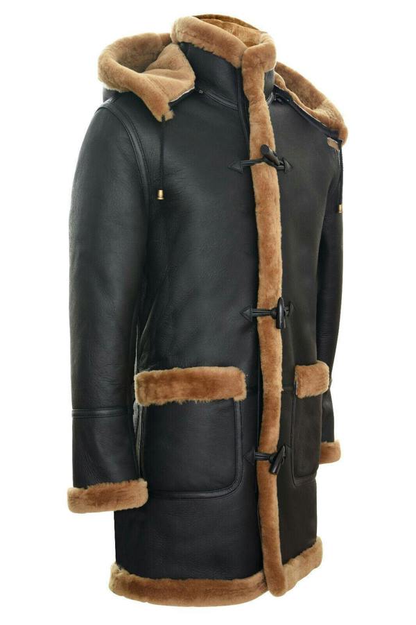 Infinity Leather Mens Winter Sheepskin Hooded Duffle Coat-Helsinki