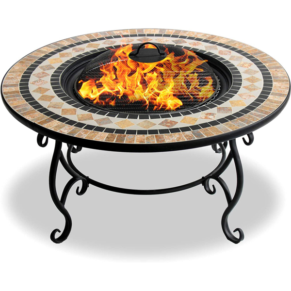 Centurion Supports Fireology BELUGA Opulent Garden and Patio Round Heater, Fire Pit, Brazier, Coffee Table, Barbecue and Ice Bucket - Marble Finish