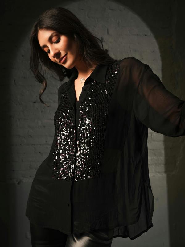 Rose & Nancy Faye Black Sequin Shirt
