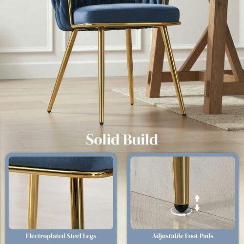 Wyld Haus Sosura Set Of 2 Dark Blue Velvet Upholstered Dining Chairs With Woven Back And Arms