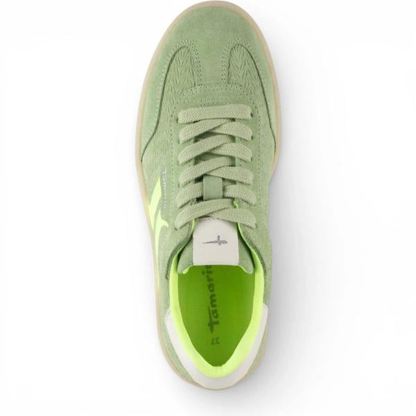 Tamaris Women's Green Leather Neon Stripes Sneakers