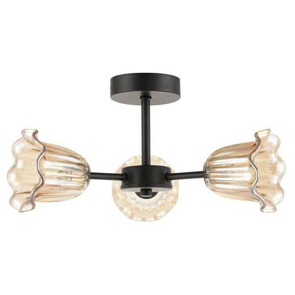 Designer Matte Black Ceiling Light with Amber Floral Glass Shades Image 5
