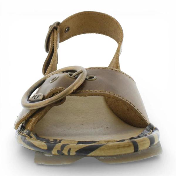 Fly London TRAM723FLY - Women’s Camel Brown Leather Wedge Sandals