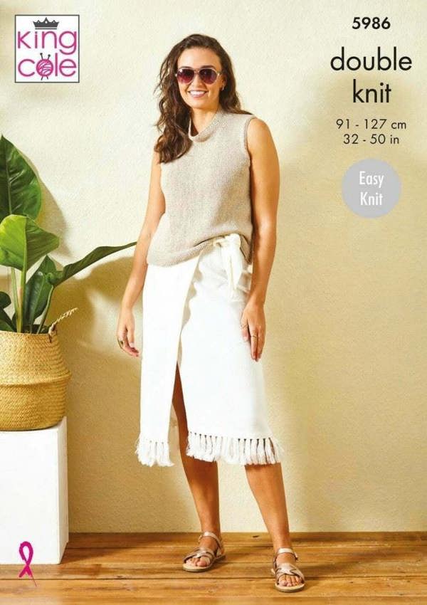 King Cole Linendale DK Knitting Pattern 5986, Tops for Women, 32 - 50 Inches - Easy