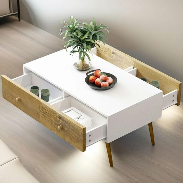 Rafaelo Mobilia Coffee Table With 4 Drawers Natural Brown