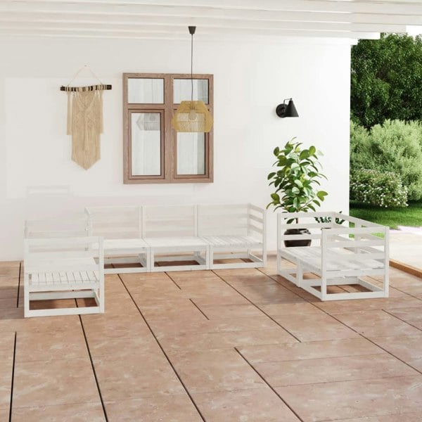 Berkfield 7 Piece Garden Lounge Set White Solid Pinewood