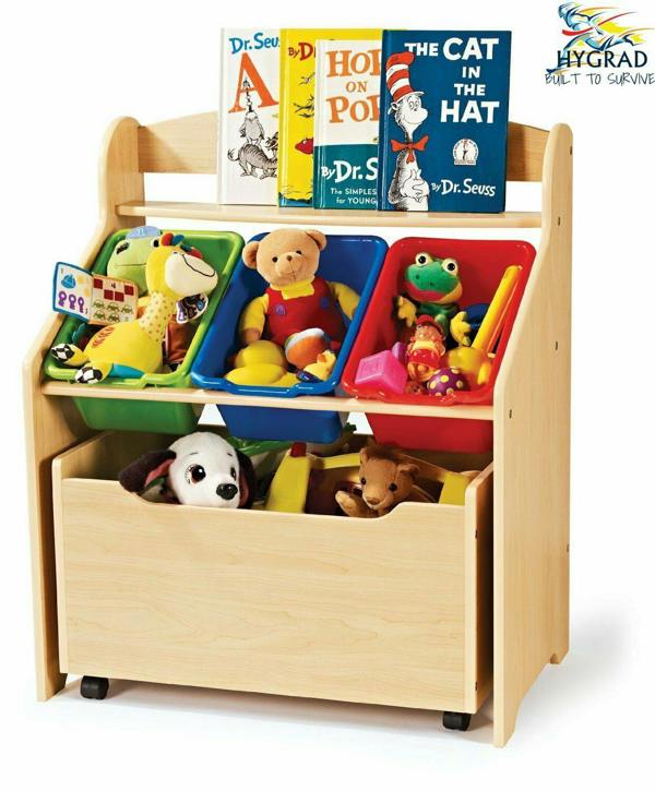 HYGRAD BUILT TO SURVIVE HYGRAD® Wooden Toy Box Storage Unit Childrens Kids Chest Bookshelf Toy Organizer