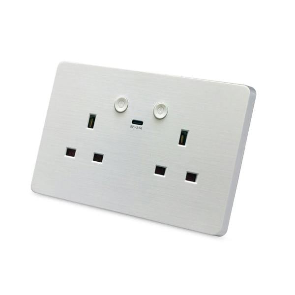 ENER-J Smart Wall Socket – WiFi Double Power Socket with USB & Type-C, Alexa & Google Compatible, 13A UK White