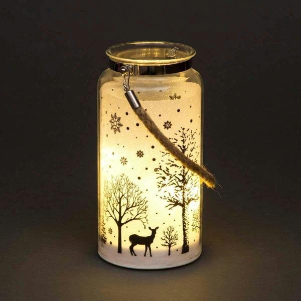 23cm Christmas Decorated Jar Table Lantern with Warm White LED Lights image 1