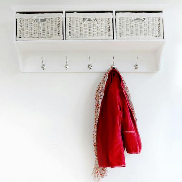 Statement Furniture Tetbury Large Hanging Shelf with White Wicker Storage Baskets