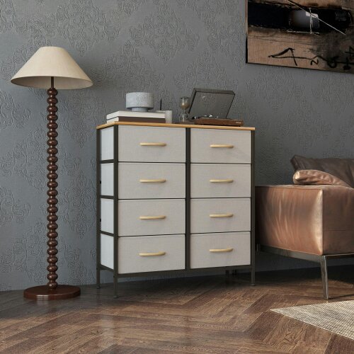 Wyld Haus Neyo Metal And Fabric Cream White 8 Drawer Industrial Storage Dresser With Steel Frame