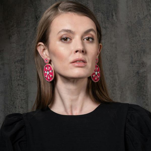 Large Pink Beaded Statement Earrings for Women - namana.london