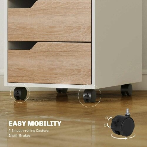 Bobobiy 3 Drawer Mobile File Cabinet, Vertical Filing Cabinet with Wheels for Home Office, Oak