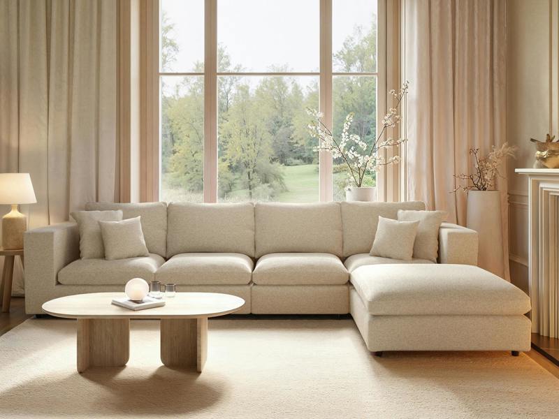 SOLACE+CO Asher Large Sofa with Reversible Footstool Beige Boucle