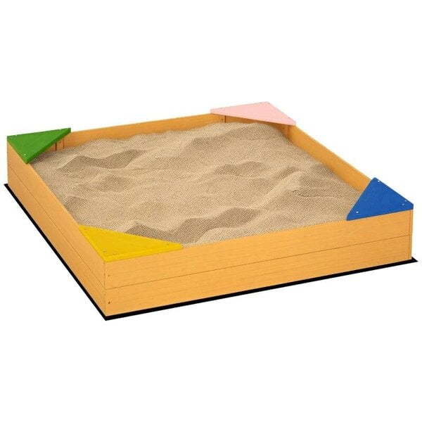 Bobobiy Kids Wooden Sand Pit, Children Sandbox, with Four Seats, Non-Woven Fabric, for Gardens, Playgrounds