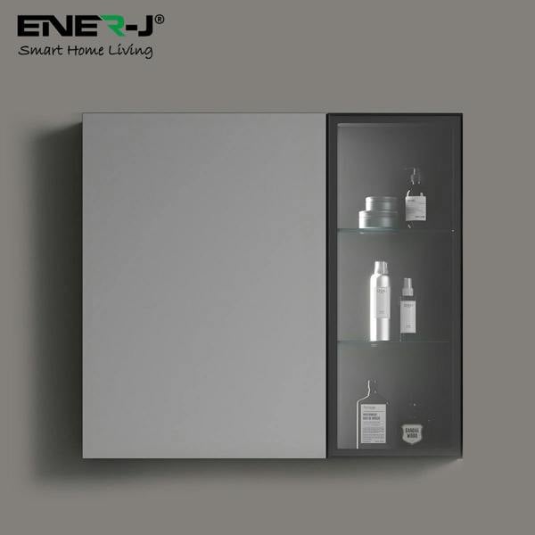 ENER-J Black Aluminum LED Mirror Cabinet - Sleek Rectangular Design, 75x68 cm